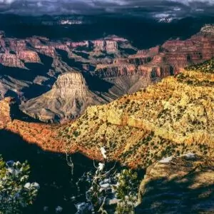 Grand Canyon overlook sightsee in June rocks sunset light