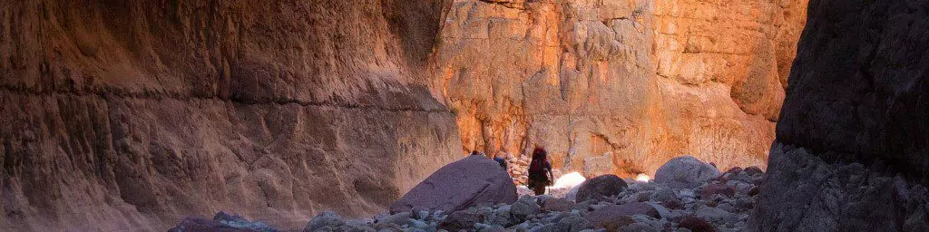 Hiker through rcks